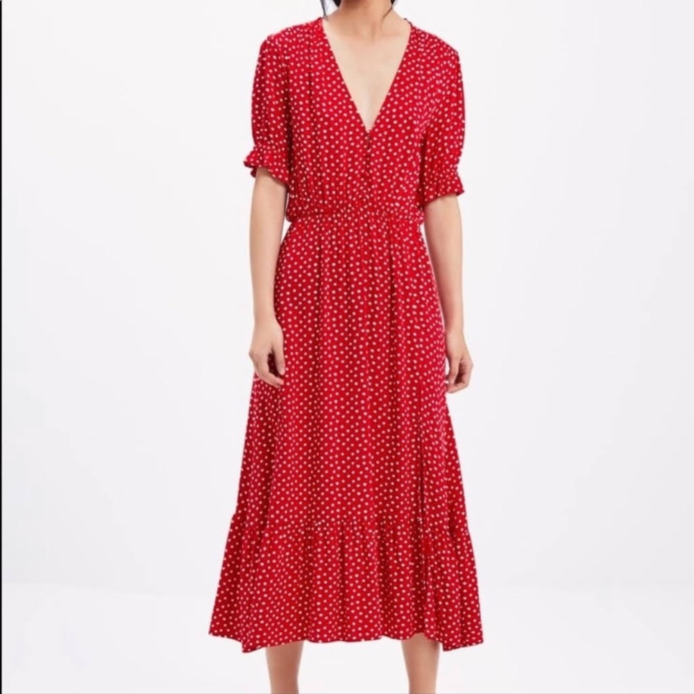 Zara red polka dot dress with ruffles